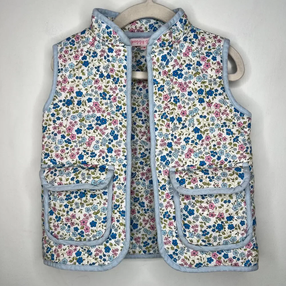 Peggy Green Quilted Floral Vest Girls Size 3